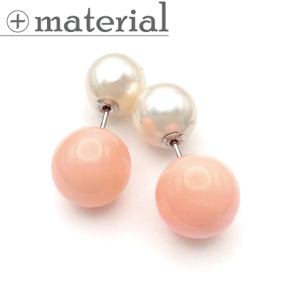 丸珠珊瑚とアコヤパールのダブルピアス