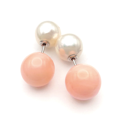 丸珠珊瑚とアコヤパールのダブルピアス