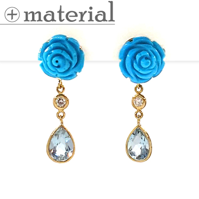 バラトルコ石にアクアマリンが揺れるブルーピアス