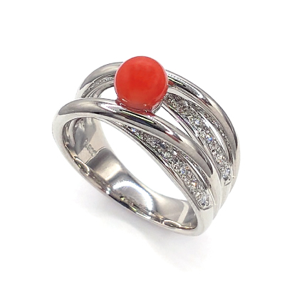 丸珠珊瑚のラインリング