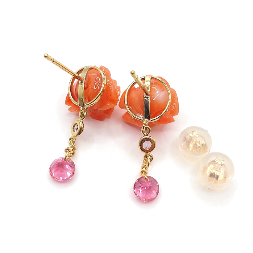 バラ珊瑚にピンクトルマリンが揺れるピアス – 柳澤商会 ジュエリーカタログ